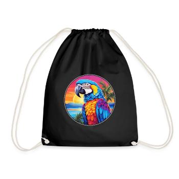 Papagei Buntes Aquarell Cartoon Kawaii Tier - Turnbeutel - Schwarz - Vorne