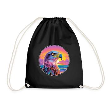 Hawk Colorful Watercolor Cartoon Kawaii Animal - Drawstring Bag - black - Front