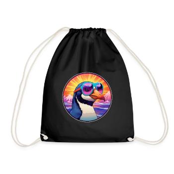 Penguin Colorful Watercolor Cartoon Kawaii Animal - Drawstring Bag - black - Front