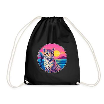 Ocelot coloré aquarelle dessin animé Kawaii Animal - Sac de sport léger - noir - Devant