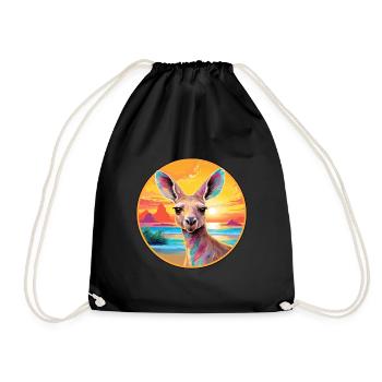 Kangaroo Colorful Watercolor Cartoon Kawaii Animal - Drawstring Bag - black - Front