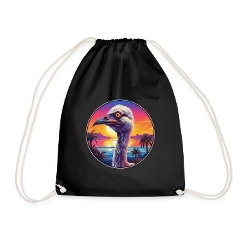 Ostrich Colorful Watercolor Cartoon Kawaii Animal - Drawstring Bag - black - Front