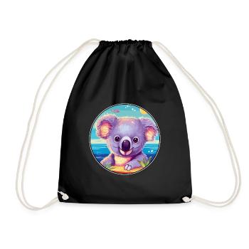 Koala Colorful Watercolor Cartoon Kawaii Animal - Drawstring Bag - black - Front