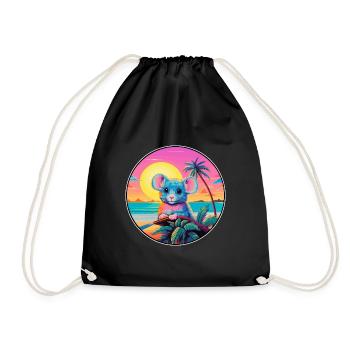 Mouse Colorful Watercolor Cartoon Kawaii Animal - Drawstring Bag - black - Front
