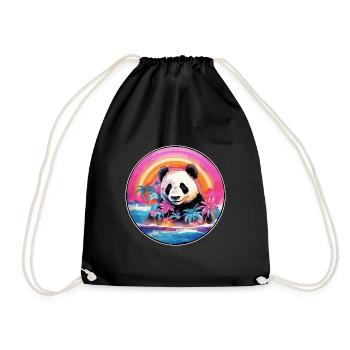 Panda Colorful Watercolor Cartoon Kawaii Animal - Drawstring Bag - black - Front