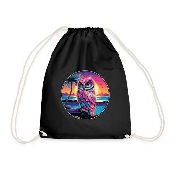 Owl Colorful Watercolor Cartoon Kawaii Animal - Drawstring Bag - black - Front