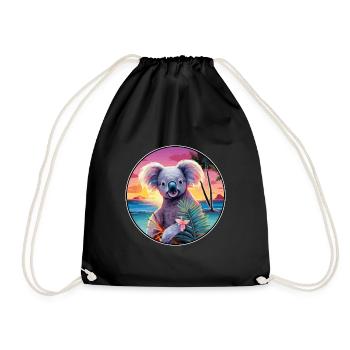Koala Colorful Watercolor Cartoon Kawaii Animal - Drawstring Bag - black - Front