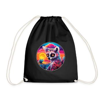 Lemur Colorful Watercolor Cartoon Kawaii Animal - Drawstring Bag - black - Front
