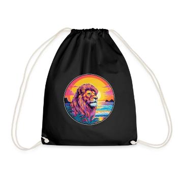 Lion Colorful Watercolor Cartoon Kawaii Animal - Drawstring Bag - black - Front