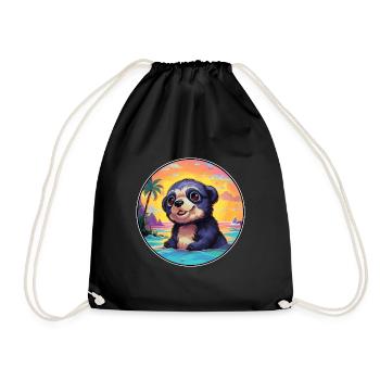 Mole Colorful Watercolor Cartoon Kawaii Animal - Drawstring Bag - black - Front