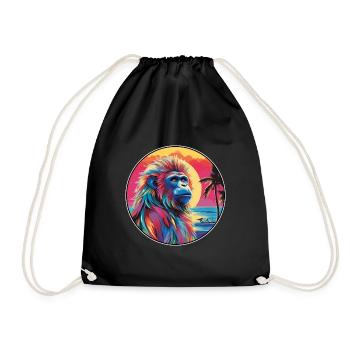 Mandrill Colorful Watercolor Cartoon Kawaii Animal - Drawstring Bag - black - Front