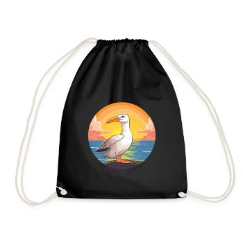 Albatross Colorful Watercolor Cartoon Kawaii Pet - Drawstring Bag - black - Front