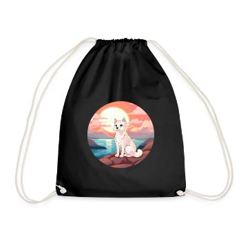 Polarfuchs Bunte Aquarell-Karikatur Kawaii Haustier - Turnbeutel - Schwarz - Vorne