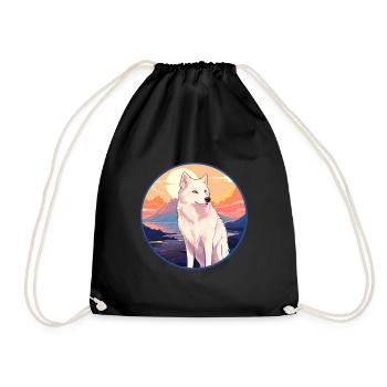 Arktischer Wolf Bunte Aquarell-Karikatur Kawaii Haustier - Turnbeutel - Schwarz - Vorne