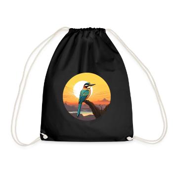 Bee Eater Colorful Watercolor Cartoon Kawaii Pet - Drawstring Bag - black - Front