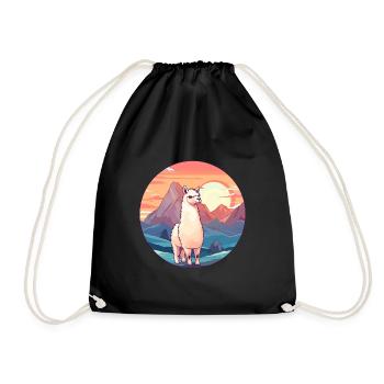 Alpaca Colorful Watercolor Cartoon Kawaii Animal - Drawstring Bag - black - Front
