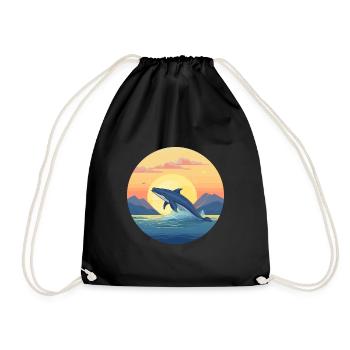 Blue Whale Colorful Watercolor Cartoon Kawaii Pet - Drawstring Bag - black - Front