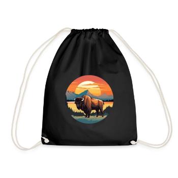 Buffalo Aquarelle colorée Cartoon Kawaii Animal - Sac de sport léger - noir - Devant