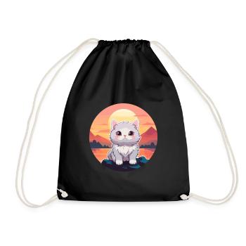 Katze buntes Aquarell Cartoon Kawaii Tier - Turnbeutel - Schwarz - Vorne