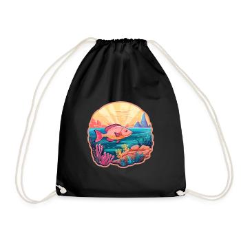 Coral Reef Fish Colorful Watercolor Cartoon Kawaii - Drawstring Bag - black - Front