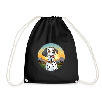 Dalmatinischer Hund Bunte Aquarell-Karikatur Kawaii - Turnbeutel - Schwarz - Vorne