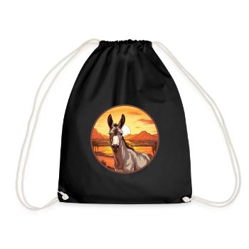 Donkey Colorful Watercolor Cartoon Kawaii Animal - Drawstring Bag - black - Front