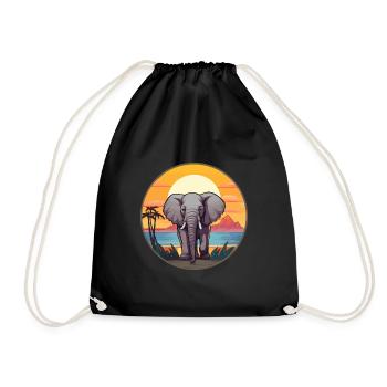 Elephant Colorful Watercolor Cartoon Kawaii Animal - Drawstring Bag - black - Front