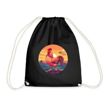 Chicken Colorful Watercolor Cartoon Kawaii Animal - Drawstring Bag - black - Front