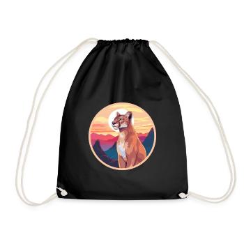 Cougar Colorful Watercolor Cartoon Kawaii Animal - Drawstring Bag - black - Front