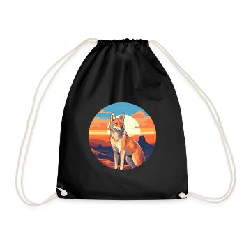 Coyote Colorful Watercolor Cartoon Kawaii Animal - Drawstring Bag - black - Front