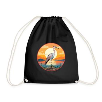 Crane Pet Colorful Watercolor Cartoon Kawaii Pet - Drawstring Bag - black - Front