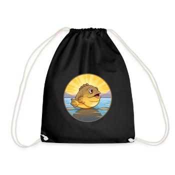 Flounder Fish Colorful Watercolor Cartoon Kawaii - Drawstring Bag - black - Front