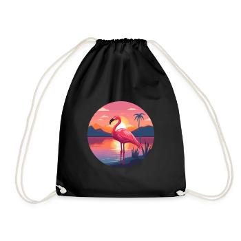 Flamingo Colorful Watercolor Cartoon Kawaii Animal - Drawstring Bag - black - Front