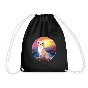 Ferret Colorful Watercolor Cartoon Kawaii Animal - Drawstring Bag - black - Front