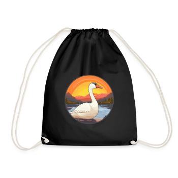 Goose Colorful Watercolor Cartoon Kawaii Animal - Drawstring Bag - black - Front