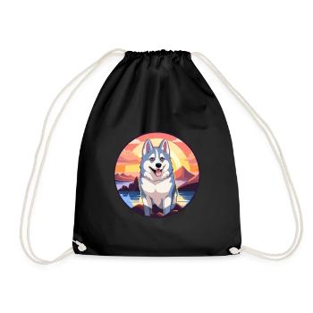 Husky Dog Colorful Watercolor Cartoon Kawaii Pet - Drawstring Bag - black - Front