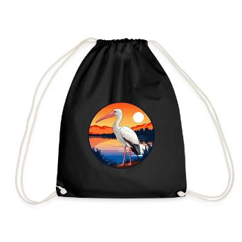 Ibis Colorful Watercolor Cartoon Kawaii Animal - Drawstring Bag - black - Front