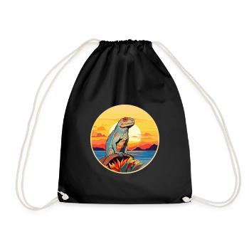 Iguana Colorful Watercolor Cartoon Kawaii Animal - Drawstring Bag - black - Front