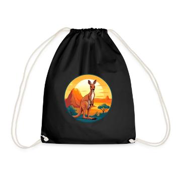 Kangaroo Colorful Watercolor Cartoon Kawaii Animal - Drawstring Bag - black - Front