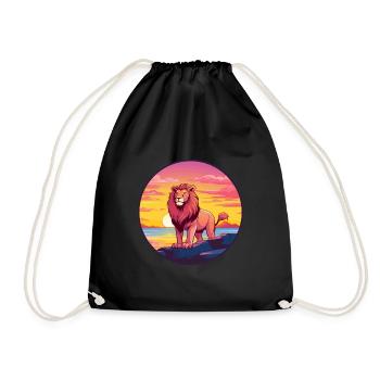 Lion Colorful Watercolor Cartoon Kawaii Animal - Drawstring Bag - black - Front