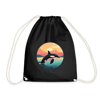 Orca Colorful Watercolor Cartoon Kawaii Animal - Drawstring Bag - black - Front