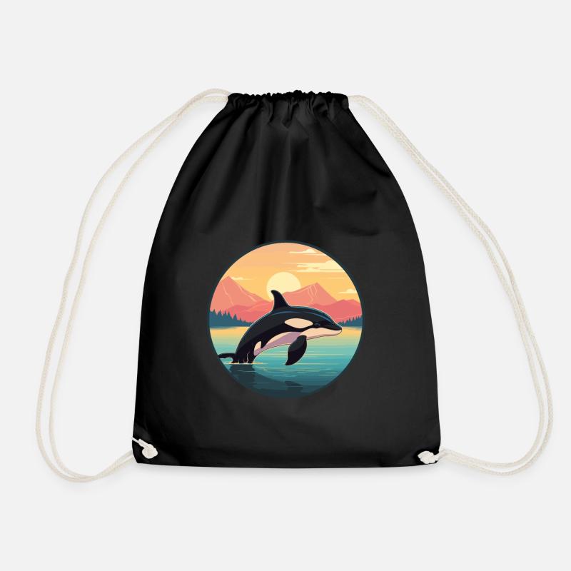 Orca Buntes Aquarell Cartoon Kawaii Tier - Turnbeutel - Schwarz
