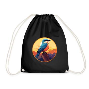 Jay Bird Colorful Watercolor Cartoon Kawaii Animal - Drawstring Bag - black - Front