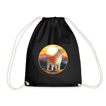 Jaguar Colorful Watercolor Cartoon Kawaii Animal - Drawstring Bag - black - Front