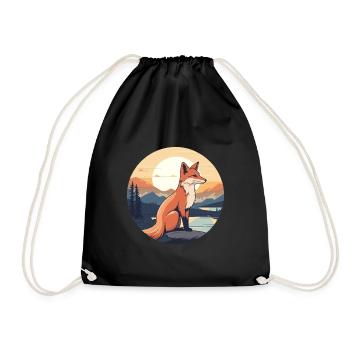 Fox Colorful Watercolor Cartoon Kawaii Animal - Drawstring Bag - black - Front