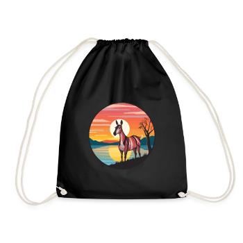 Okapi Colorful Watercolor Cartoon Kawaii Animal - Drawstring Bag - black - Front