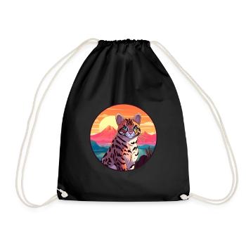 Ocelot Buntes Aquarell Cartoon Kawaii Tier - Turnbeutel - Schwarz - Vorne