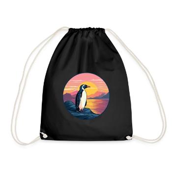Penguin Colorful Watercolor Cartoon Kawaii Animal - Drawstring Bag - black - Front