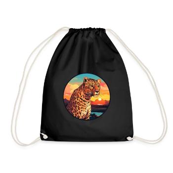 Leopard Colorful Watercolor Cartoon Kawaii Animal - Drawstring Bag - black - Front
