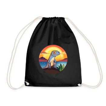 Lizard Colorful Watercolor Cartoon Kawaii Animal - Drawstring Bag - black - Front